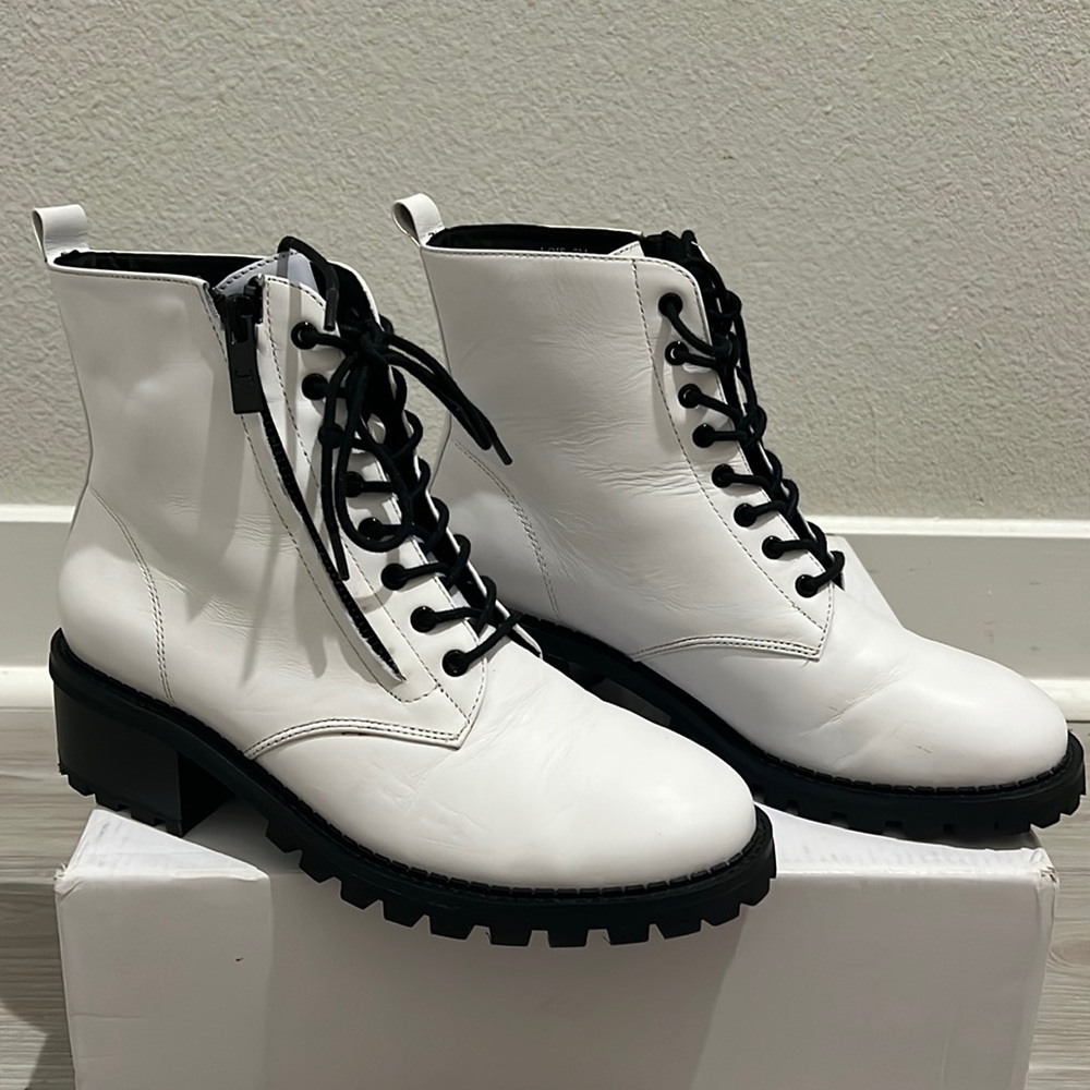 Halston Heritage White Lois Combat Boot - Picture 2 of 7